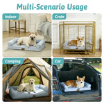 Cozy Kiss dog bed used in various scenarios including indoor, crate, camping, and car.