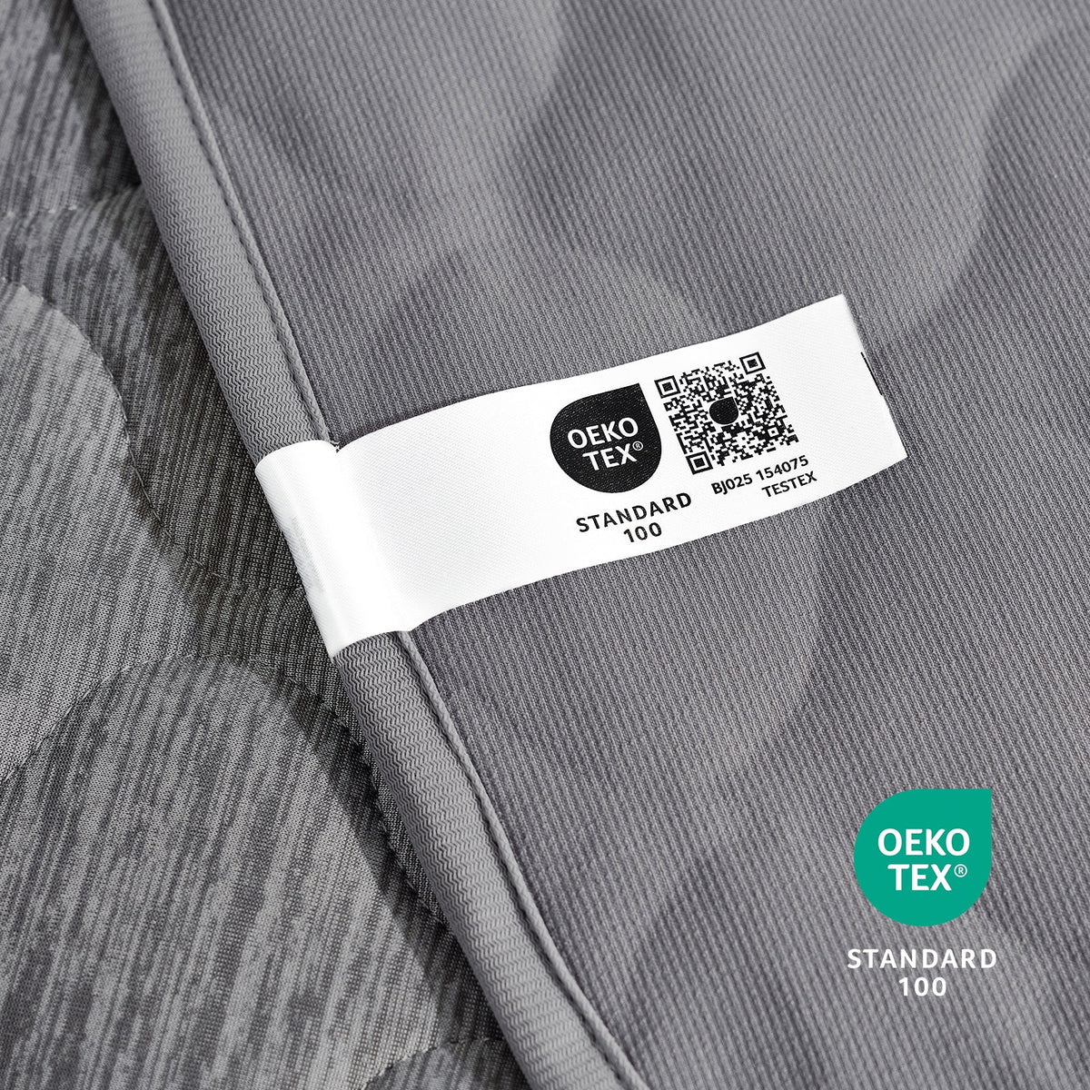 Close up of OEKO-TEX certified fabric, pet friendly and non-toxic textile for dog and cat safe home