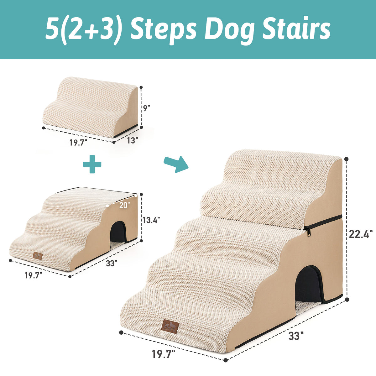 Cozy Kiss 5-Step Foldable Curved Pet Stairs with Play Condo foldable configuration 