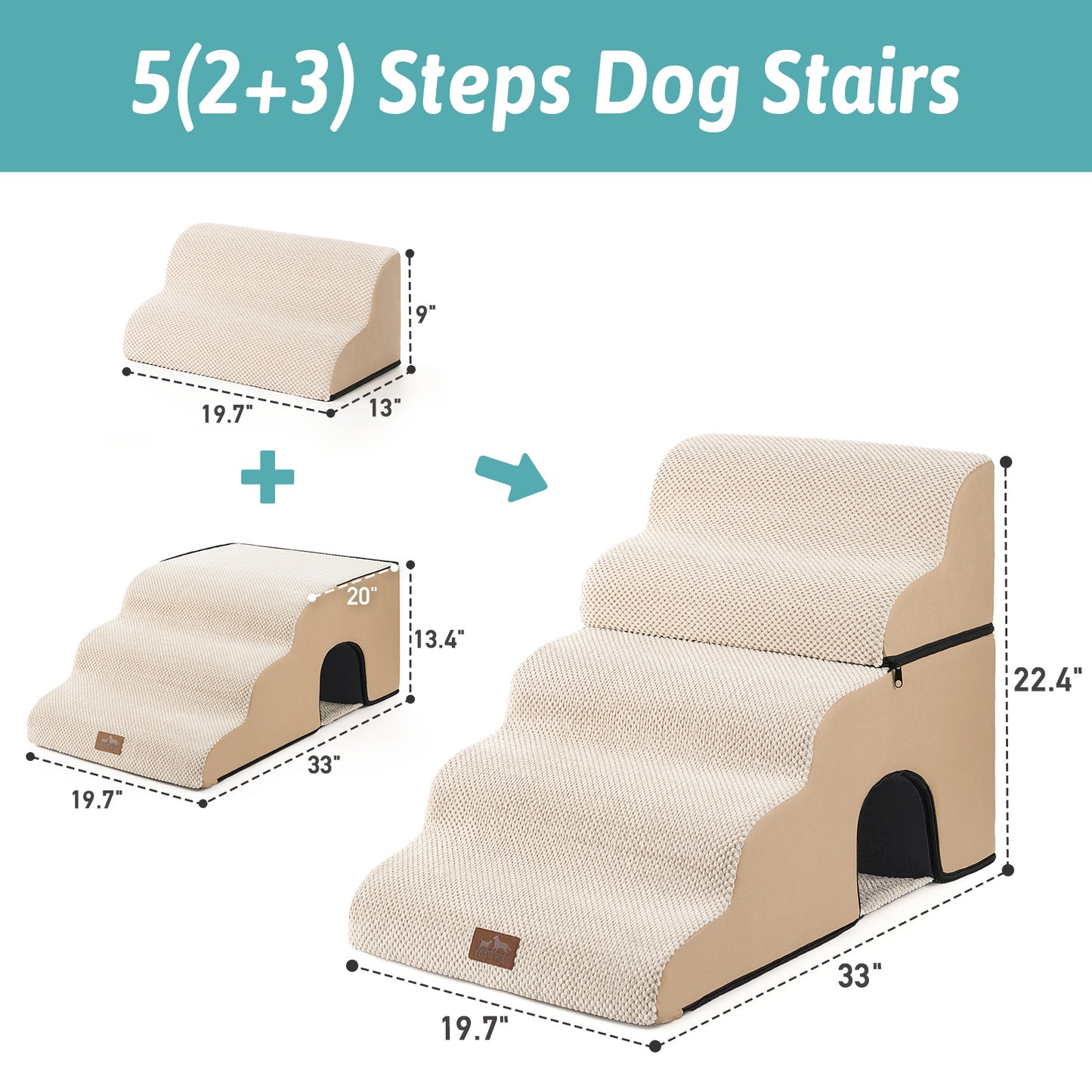 5-Step Foldable Curved Pet Stairs with Play Condo