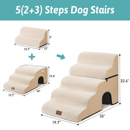 5-Step Foldable Curved Pet Stairs with Play Condo