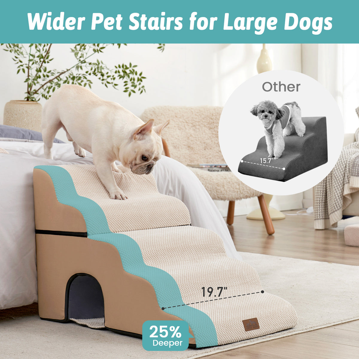 Cozy Kiss 5-Step Foldable Curved Pet Stairs with Play Condo extra-wide design comparison 