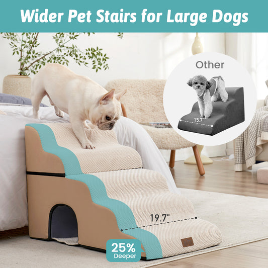 Cozy Kiss 5-Step Foldable Curved Pet Stairs with Play Condo extra-wide design comparison #color_Beige