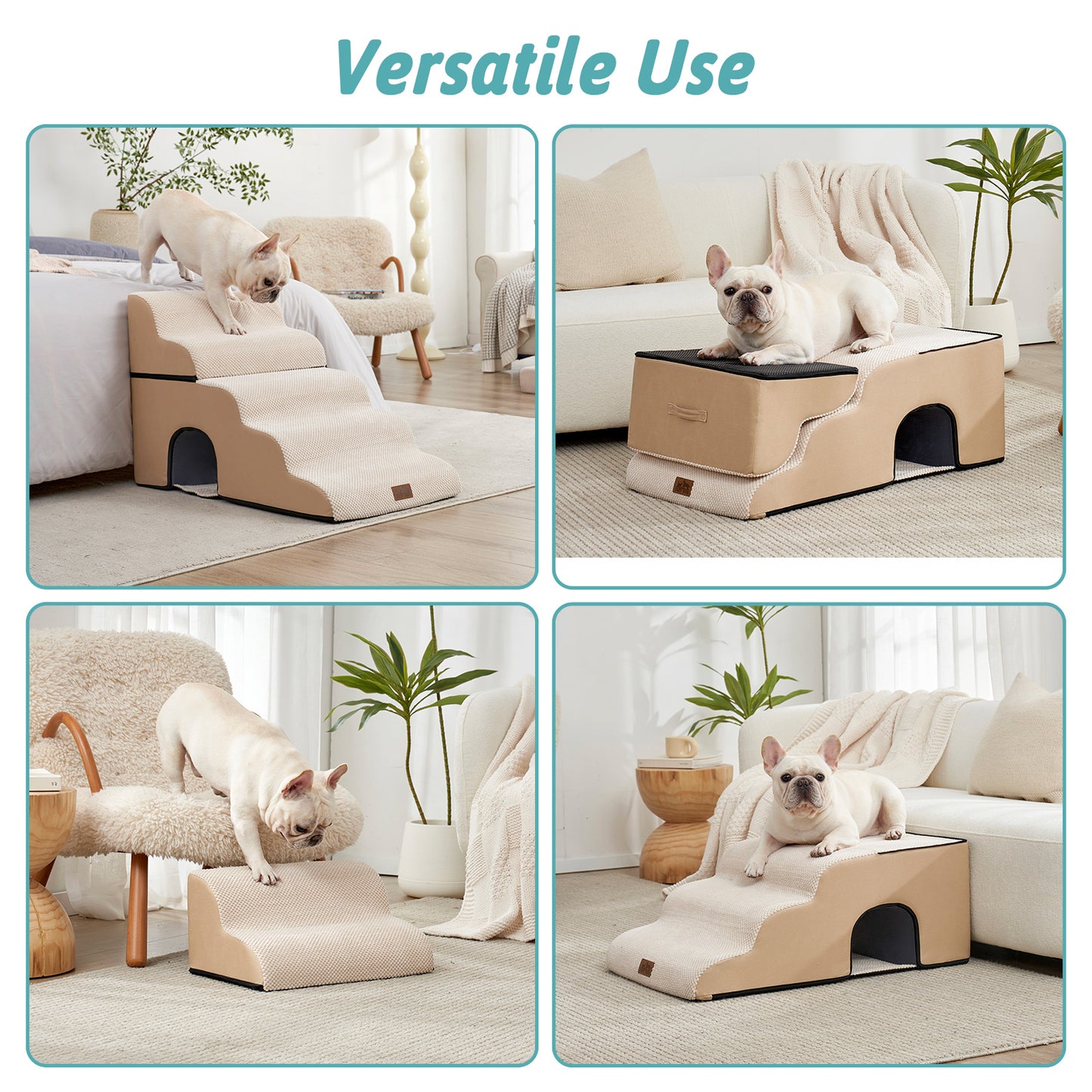 5-Step Foldable Curved Pet Stairs with Play Condo