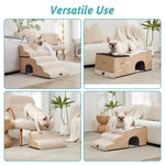 Cozy Kiss 5-Step Foldable Curved Pet Stairs with Play Condo for sofa, bed, chair, and lounging 