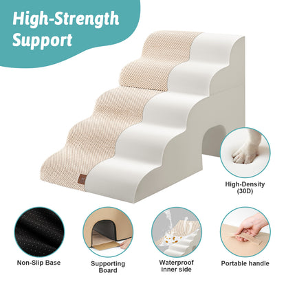 5-Step Foldable Curved Pet Stairs with Play Condo